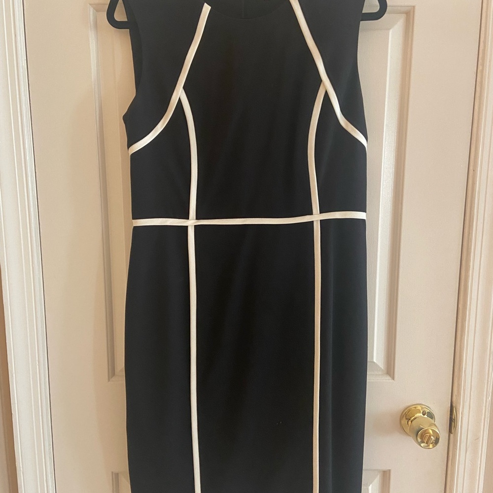 Calvin Klein Black and White Sleeveless Sheath Dress